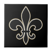 Carreau Fleur de Lis Black avec le blanc et l'or (Devant)