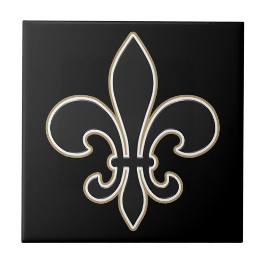 Carreau Fleur de Lis Black avec le blanc et l'or (Devant)