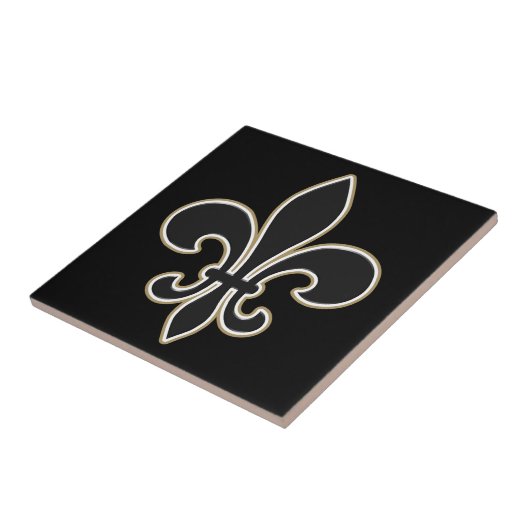 Carreau Fleur de Lis Black avec le blanc et l'or (Côté)
