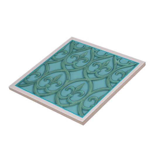 Carreau Fleur de lis Bleu Et Vert (Côté)