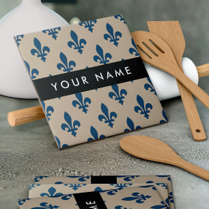 Carreau Fleur de Lis, Bleu Marine sur Beige, Royal, Votre 