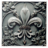 Carreau Fleur de Lis Charcoal Grey Dark Grey Faux Relief (Devant)