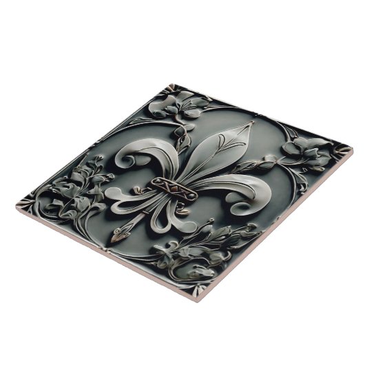 Carreau Fleur de Lis Charcoal Grey Dark Grey Faux Relief (Côté)