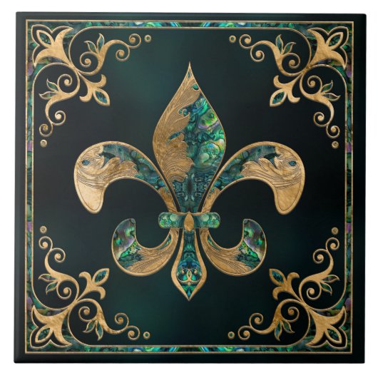 Carreau Fleur de lis de luxe - Abalone Shell et Or (Devant)