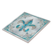 Carreau Fleur de lis de luxe -Aquamarine et Pearl (Côté)