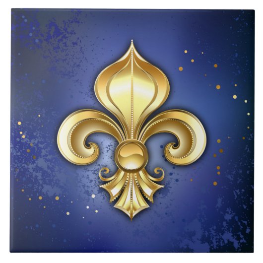 Carreau Fleur de Lis dorée sur fond bleu (Devant)