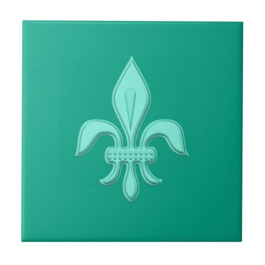Carreau Fleur de Lis en Aqua Lumière sur Turquoise (Devant)