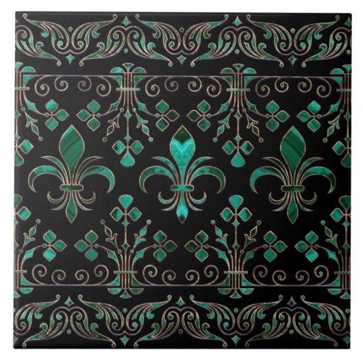 Carreau Fleur de lis ornement Malachite Vert (Devant)