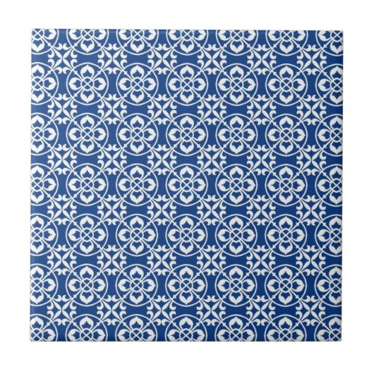 Carreau Fleur De Lis Pattern dans bleu et blanc (Devant)