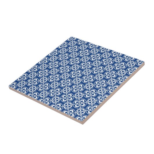 Carreau Fleur De Lis Pattern dans bleu et blanc (Côté)