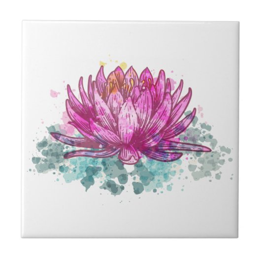Carreau Fleur de lotus aquarelle rose (Devant)