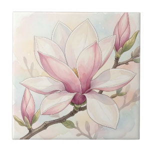 Carreau Fleur de magnolia rose délicate à l'aquarelle