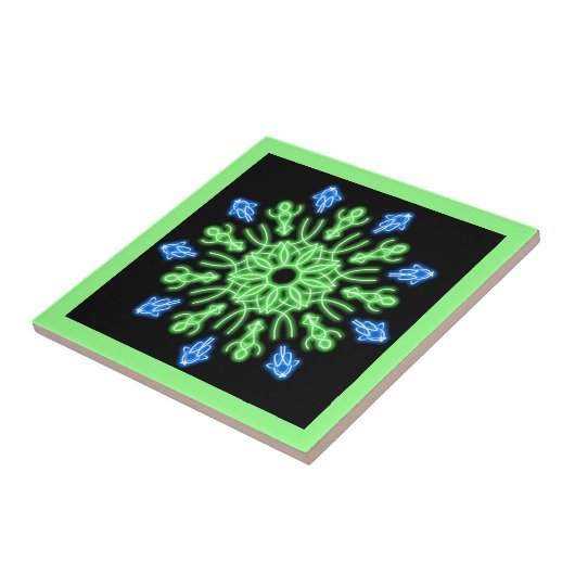 Carreau Fleur de néon vert et bleu (Côté)