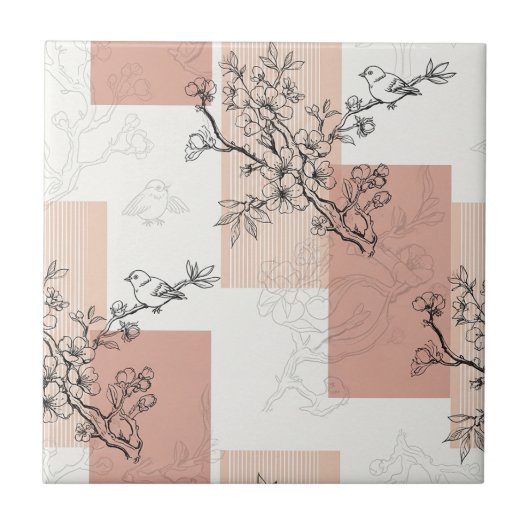 Carreau Fleur de Oiseau Vintage Rayure Toile (4) (Devant)
