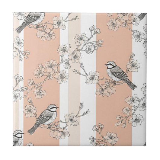 Carreau Fleur de Oiseau Vintage Toile Rayure (10) (Devant)