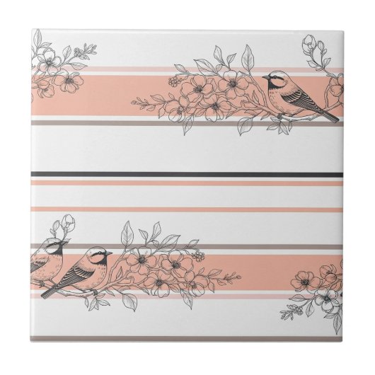 Carreau Fleur de Oiseau Vintage Toile Rayure (11) (Devant)