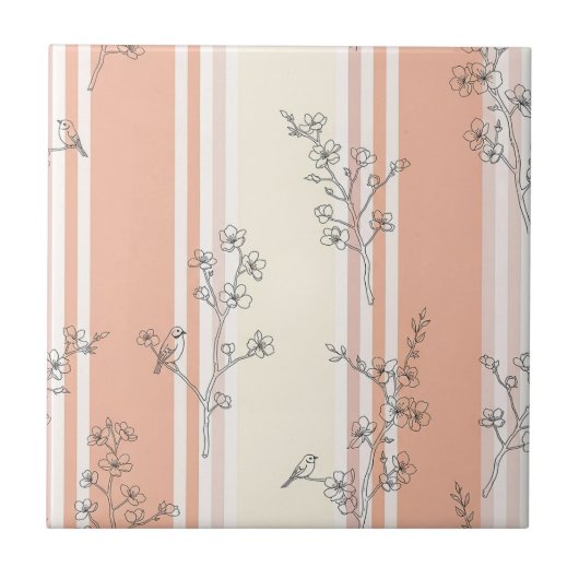 Carreau Fleur de Oiseau Vintage Toile Rayure (13) (Devant)
