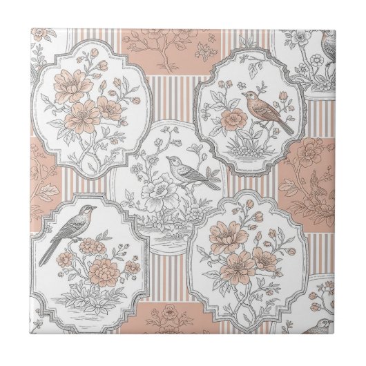 Carreau Fleur de Oiseau Vintage Toile Rayure (5) (Devant)
