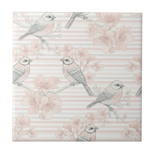 Carreau Fleur de Oiseau Vintage Toile Rayure (8) (Devant)