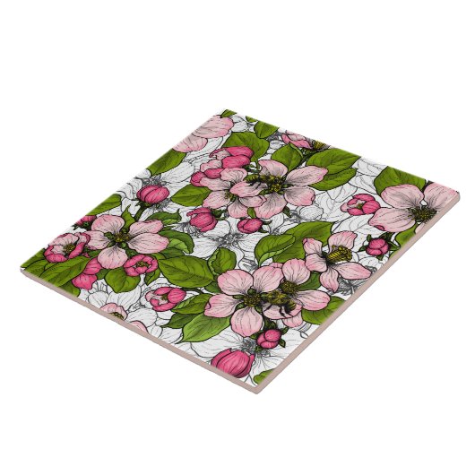 Carreau Fleur de pomme sur blanc (Côté)