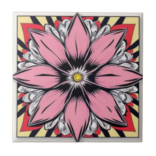 Carreau Fleur de style comique rose et jaune Carrelage en