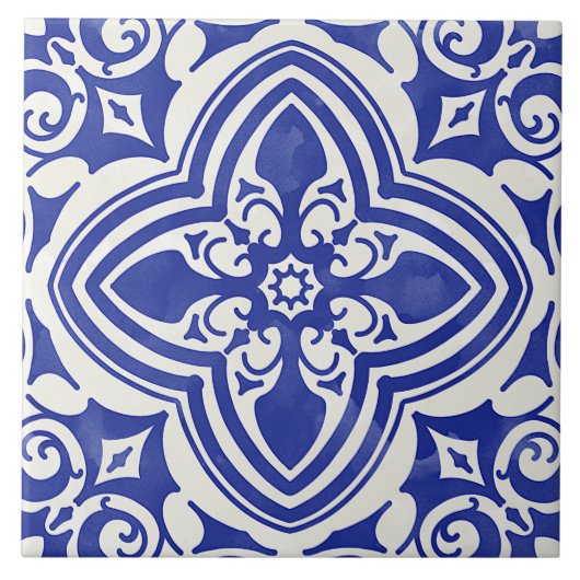 Carreau Fleur Décorative Bleu Rustique Blanc (Devant)