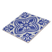 Carreau Fleur Décorative Bleu Rustique Blanc (Côté)