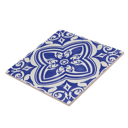 Carreau Fleur Décorative Bleu Rustique Blanc (Côté)