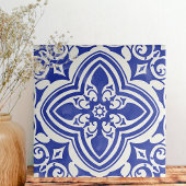 Carreau Fleur Décorative Bleu Rustique Blanc