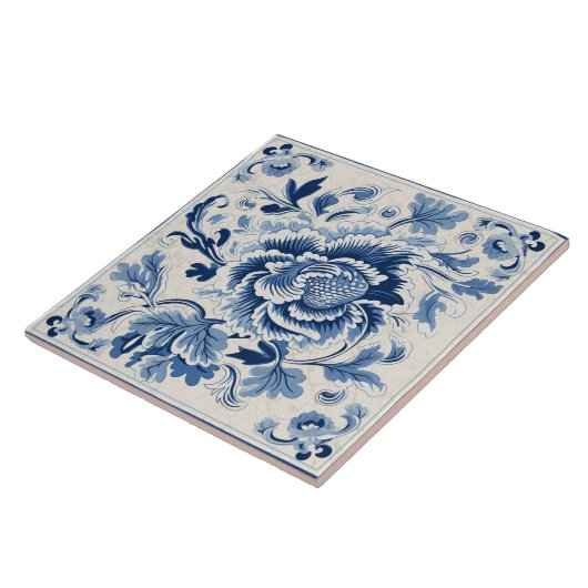 Carreau Fleur d'encre bleue chinoise traditionnelle 3 (Côté)