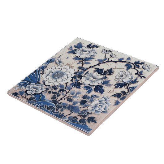 Carreau Fleur d'encre bleue chinoise traditionnelle Art 6 (Côté)