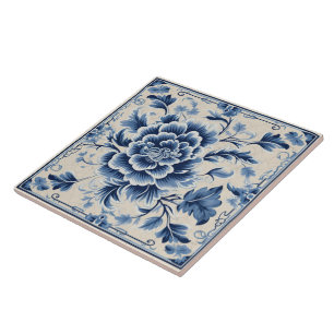 Carreau Fleur d'encre bleue traditionnelle chinoise Art 10