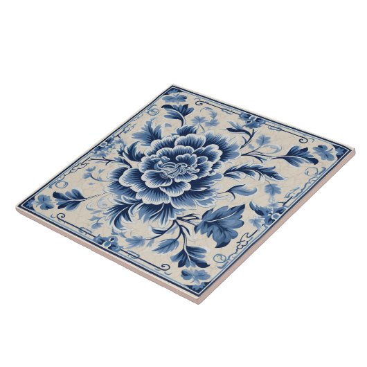 Carreau Fleur d'encre bleue traditionnelle chinoise Art 10 (Côté)