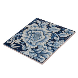 Carreau Fleur d'encre bleue traditionnelle chinoise Art 11