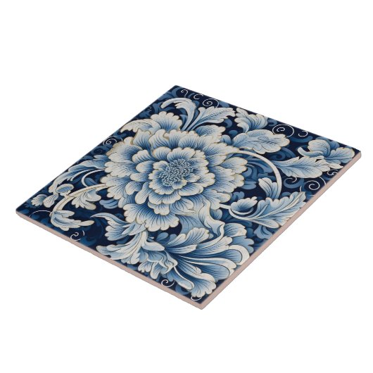 Carreau Fleur d'encre bleue traditionnelle chinoise Art 11 (Côté)