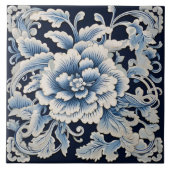 Carreau Fleur d'encre bleue traditionnelle chinoise Art 13 (Devant)