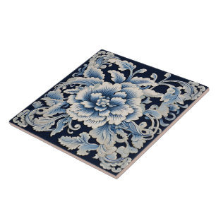 Carreau Fleur d'encre bleue traditionnelle chinoise Art 13