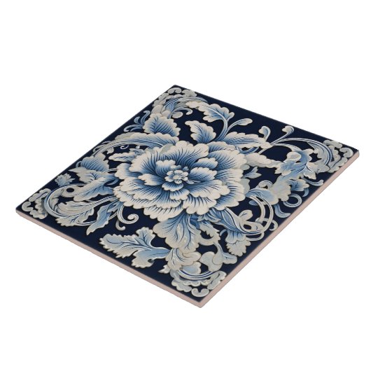 Carreau Fleur d'encre bleue traditionnelle chinoise Art 13 (Côté)