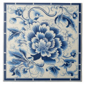 Carreau Fleur d'encre bleue traditionnelle chinoise Art 14 (Devant)
