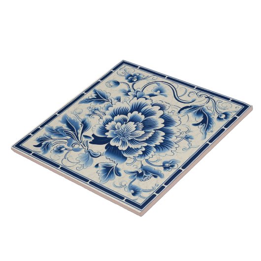 Carreau Fleur d'encre bleue traditionnelle chinoise Art 14 (Côté)