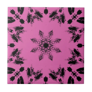 Carreau Fleur d'étoile noire fuchsia brillante géométrique