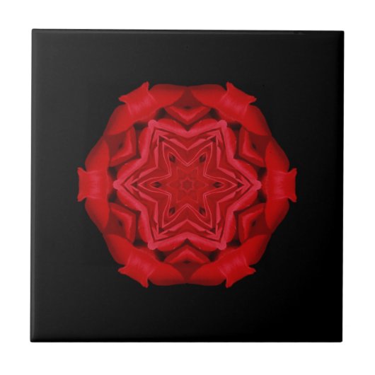 Carreau Fleur d'étoile rouge d'art géométrique fin noir (Devant)
