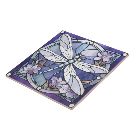 Carreau Fleur en verre tendu de libellule bleu foncé (Côté)