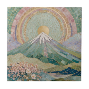 Carreau Fleur éthérée : Volcan en mosaïque pastel au print