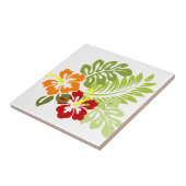 Carreau Fleur Feuilles tropicaux Hibiscus Hawaii Rouge Ora (Côté)