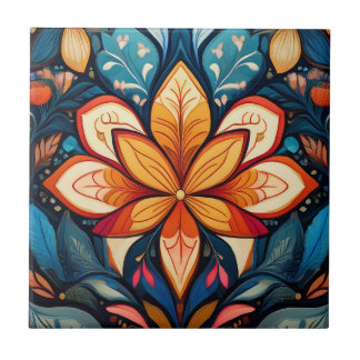 Carreau Fleur folk orange