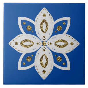 Carreau fleur folklorique 1 bleu clair 1 et blanc