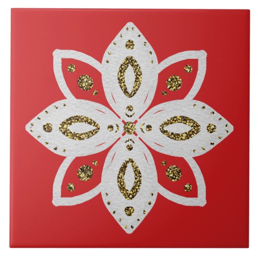 Carreau fleur folklorique 1 lite rouge et blanc (Devant)
