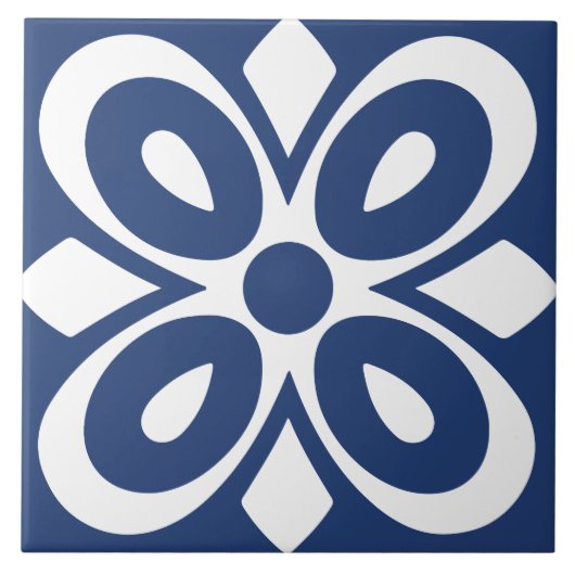 Carreau Fleur géométrique abstraite bleu blanc (Devant)