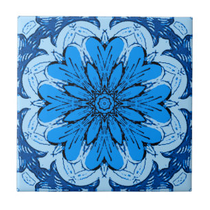 Carreau Fleur géométrique Motif en Cerulean & Bleu clair